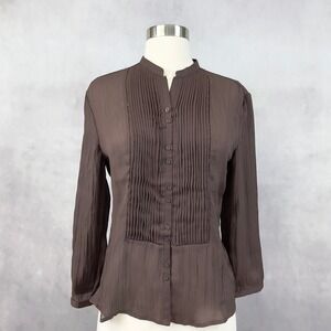 Oleg Cassini Women Blouse Size 6 Pleated Front Semi Sheer Office Minimal Retro
